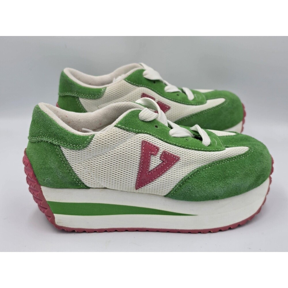 Volatile Inspiration Suede Platform Shoes Sneakers Womens Size 8 Green Pink Y2K